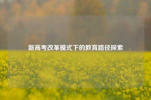 新高考改革模式下的教育路径探索